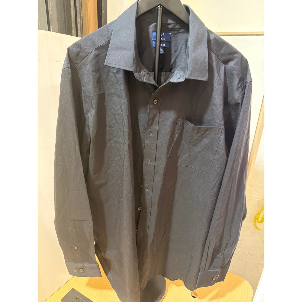 George Mens Classic Fit Long Sleeve Button Down Shirt Black 2XL 50-52 Pocket